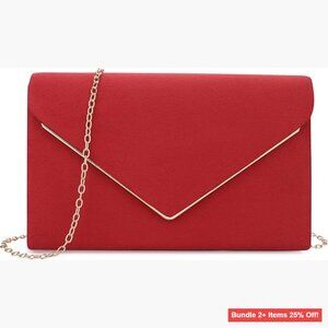 Faux Suede Clutch Purse with Detachable Shoulder Strap for Evening Events